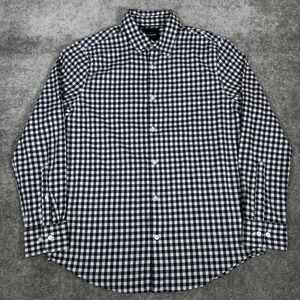 Daniel Hechter Paris Shirt Men's Large Blue Check Long Sleeve Button Up Stretch